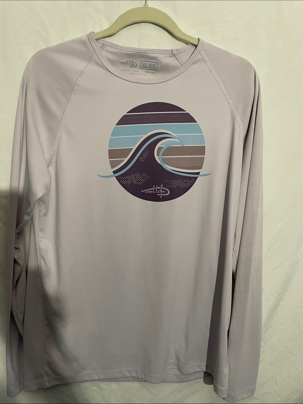 Reel Life Men’s Long-Sleeve Swim Shirt in Hazed Orchid with Wave Graphic